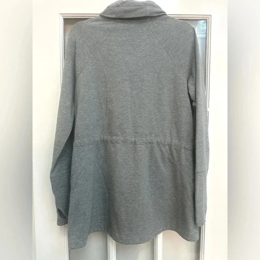 Eddie Bauer Knit Outdoors Blue Grey Stripe Snap Button Down Jacket Size L Large - Image 4