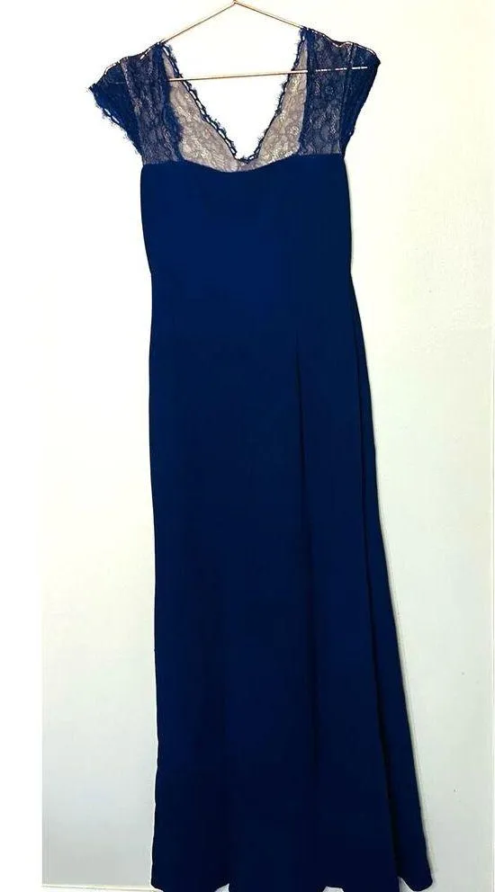 BCBG Maxazria Blue Depth Evan’s Lace Sleeveless Shoulder Slit Gown Dress Size 8 - Image 5