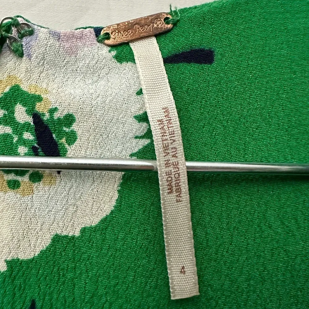 Free People Neon Garden Floral Mini Dress V-Neck Short Sleeve A-Line Sz 4 Green - Image 4