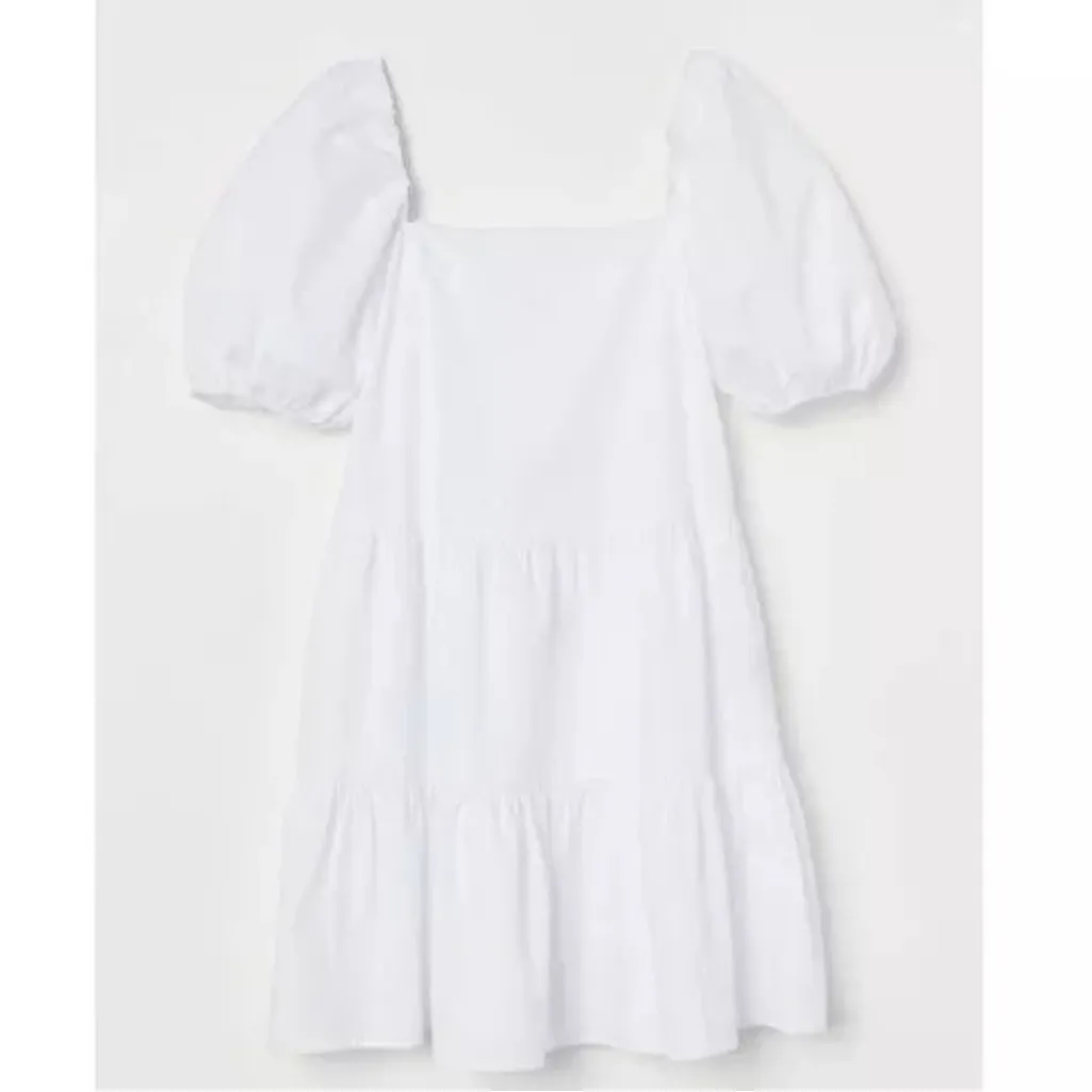 H&M Puff Sleeved Blogger Favorite White‎ Mini Dress Size M - Image 2