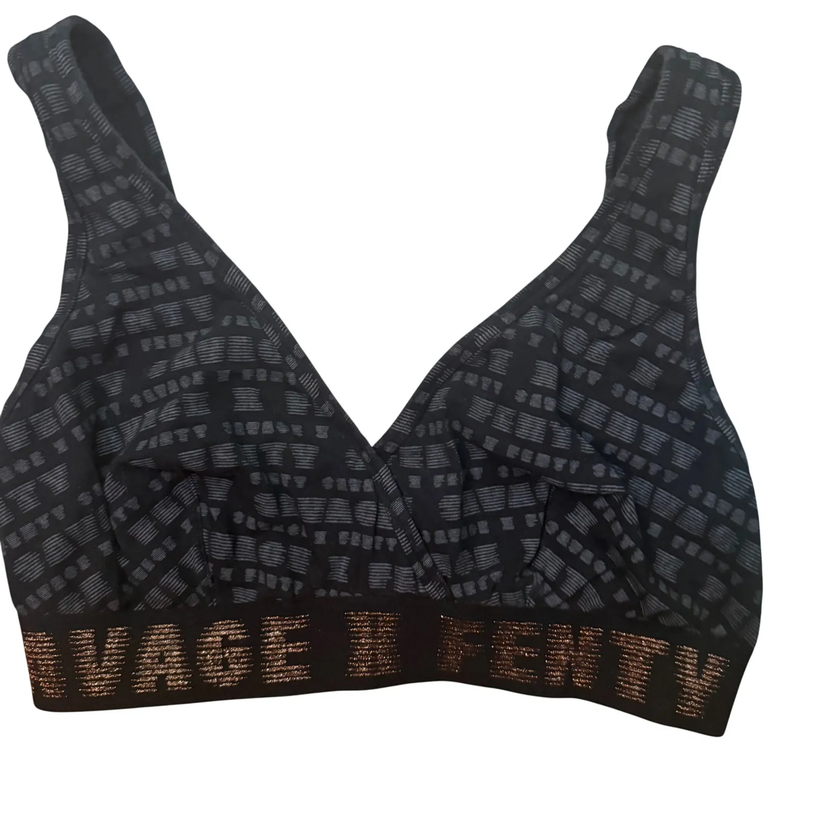 Savage X Fenty [ 1X ] Cross Over V Neck Wireless Bralette Grey Black Coquette‎ - Image 3