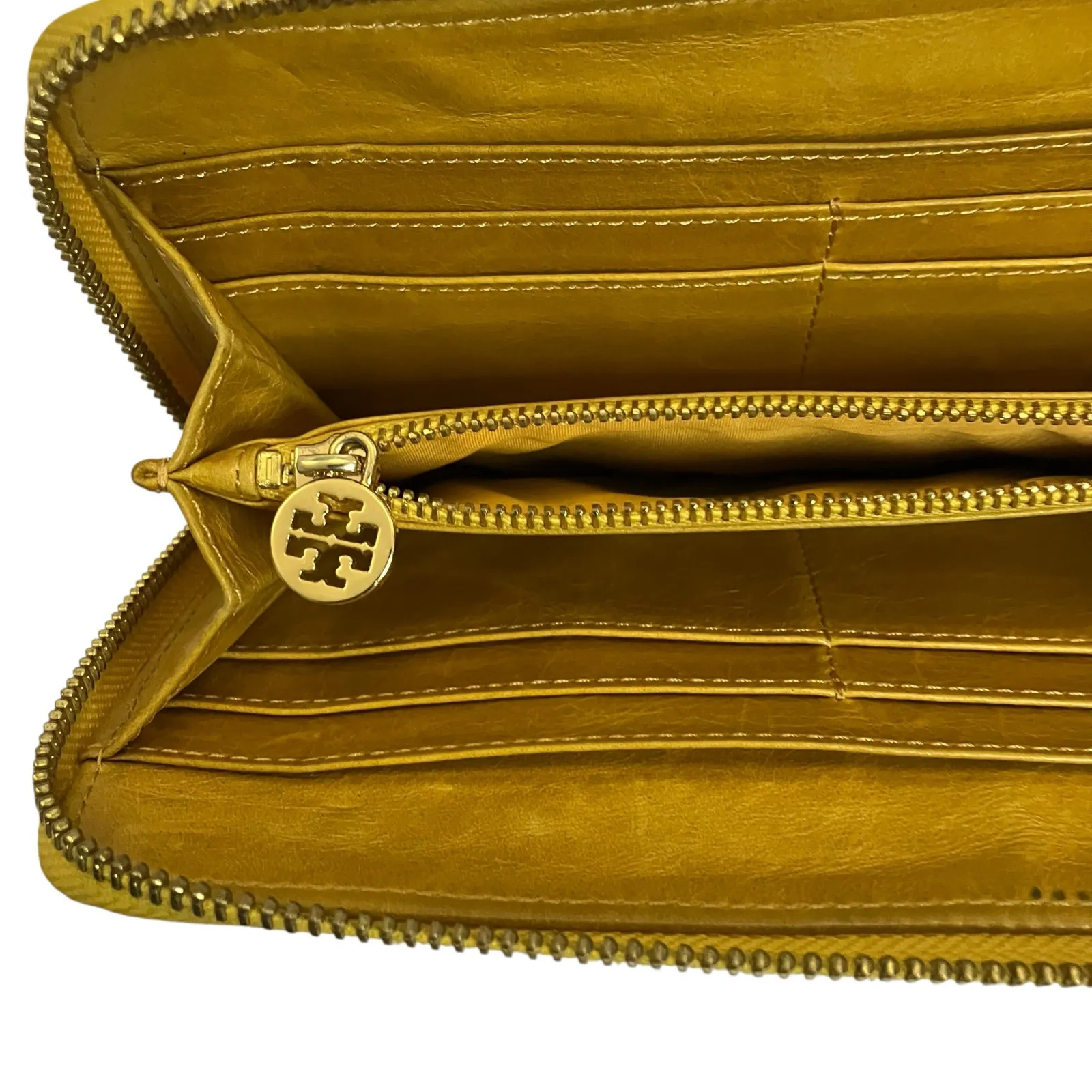 Tory Burch Mustard Yellow Quilted Leather Full Zip Wallet - Image 9
