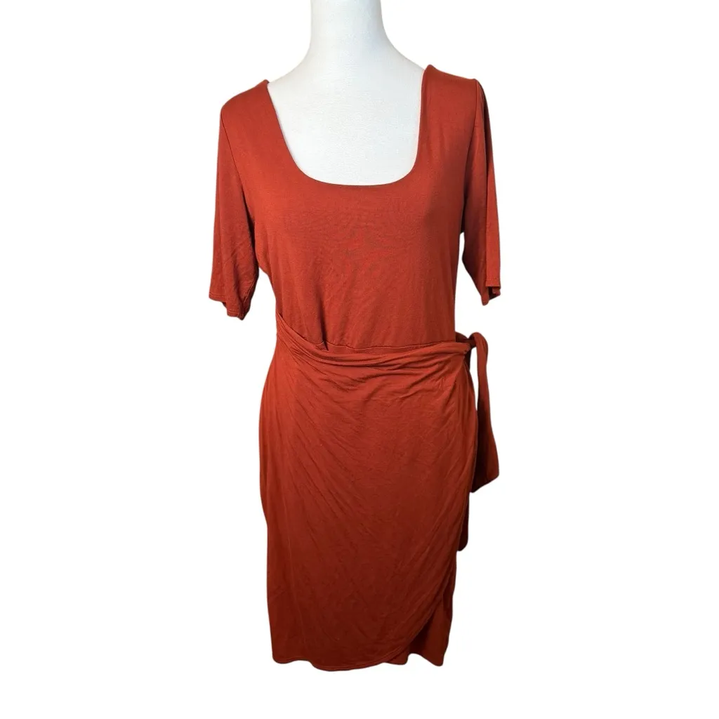Maurices 24/7 Solid Wrap Mini Dress Burnt Orange Large Casual Fall Autumn Office - Image 2