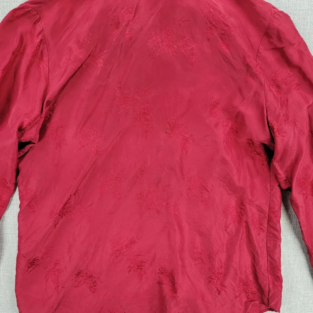 Vintage Royal Silk Womens Shirt 8 Red Button Down Embroidered Floral - Image 4