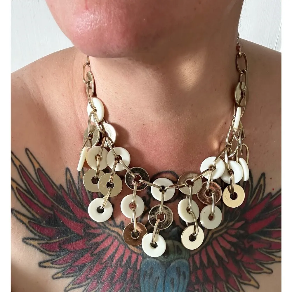 Coin Disc Bead Collar Necklace White Gold - Image 2