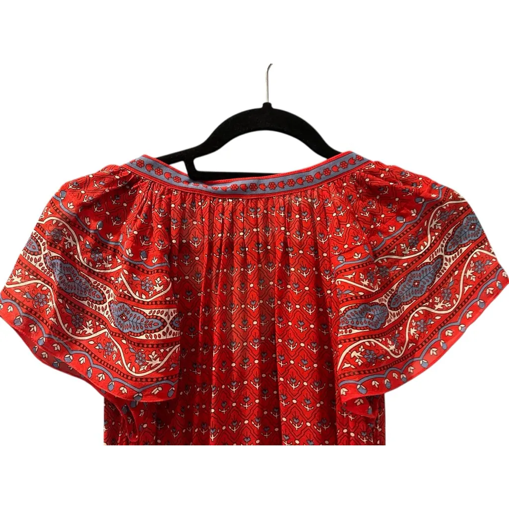 Ulla Johnson Neela Tassel Silk Dress Size Small Georgette Midi Scarlet Red Scarf - Image 11