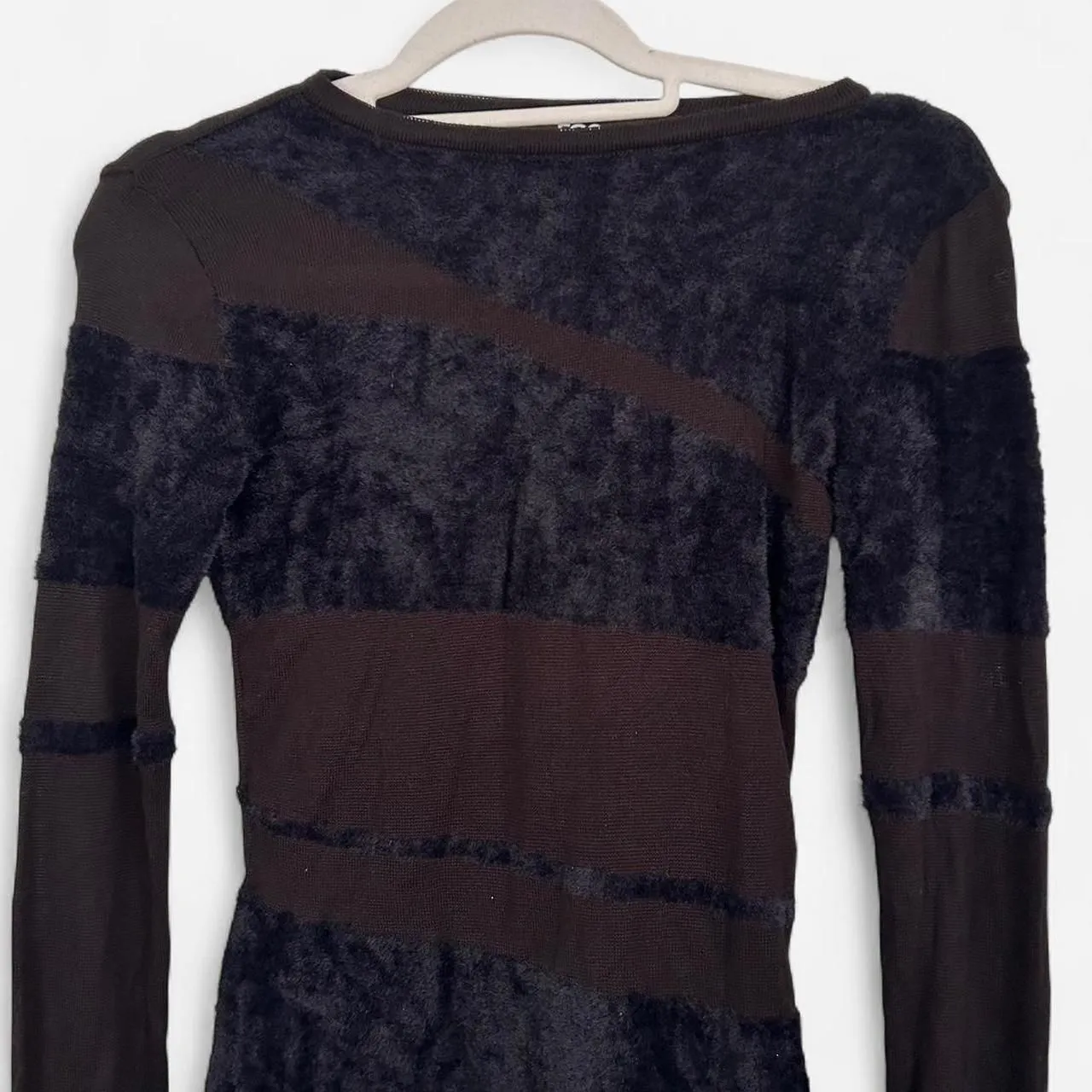 EGO CONTRAST SHEER KNIT FLUFFY Body con mini dress black small - Image 5