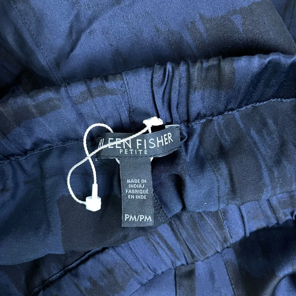Eileen FIsher Silk Cotton Pants Black Blue Womens PM Petite Medium Brushstroke - Image 10