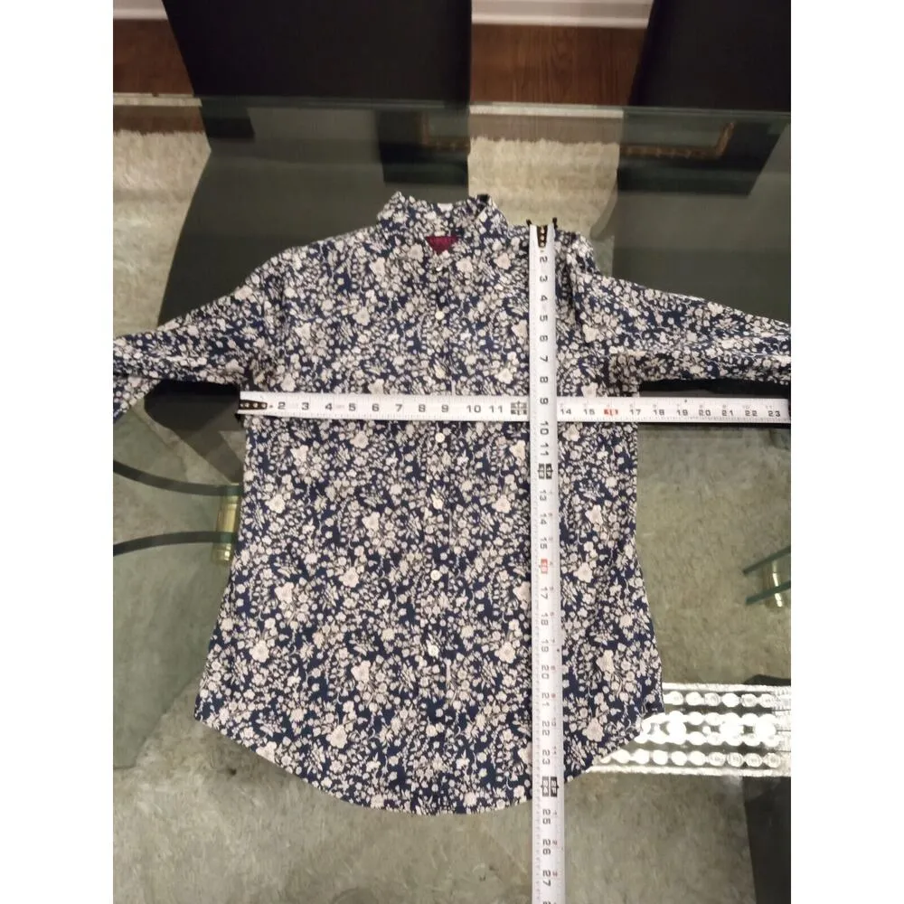 Liberty For J.CREW Women's Navy Floral Cotton Collared Button Down Shirt Size 2 Blue - Image 5