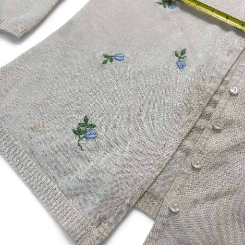 Vtg 90s Claudia Barnes Size M Floral Embroidery Grandma Cardigan Sweater Fairy Size M - Image 7