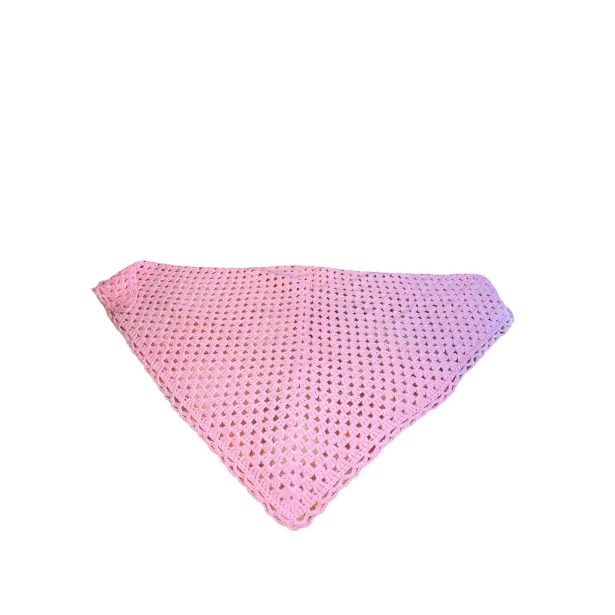 Vintage 1970’s Pink Crochet Triangle Shawl Wrap Poncho 62x32" Granny Stitch Boho - Image 3