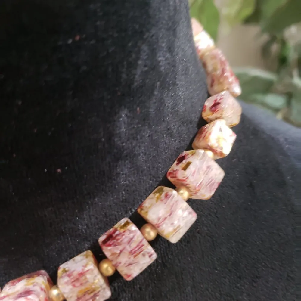 Womens Fashion Elegant Pink Cubes Charm Beaded Choker Necklace w/ Hook & Eye - Image 3