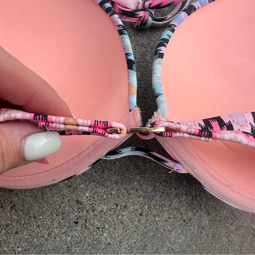 Victoria’s Secret 34D Bombshell 2 Cup Push Up Halter Bikini Top Neon Aztec - Image 3