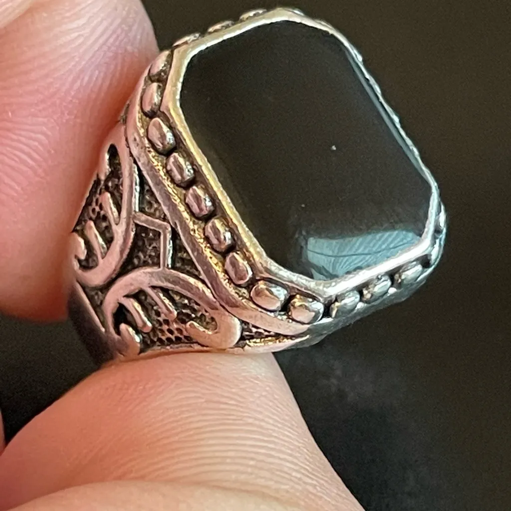 Hexagonal black obsidian S925 silver ring size 9 - Image 5