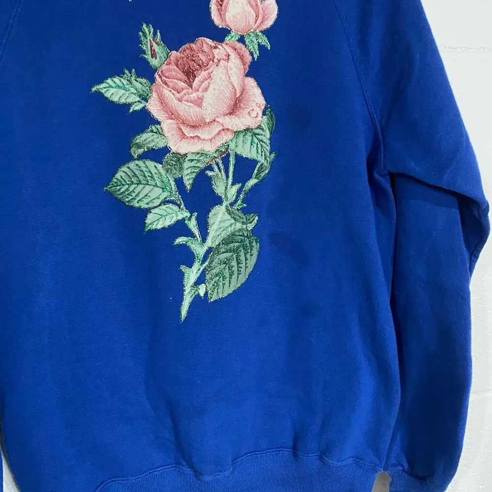 Blue Sweatshirt with Pink Rose Embroidery medium - Image 3