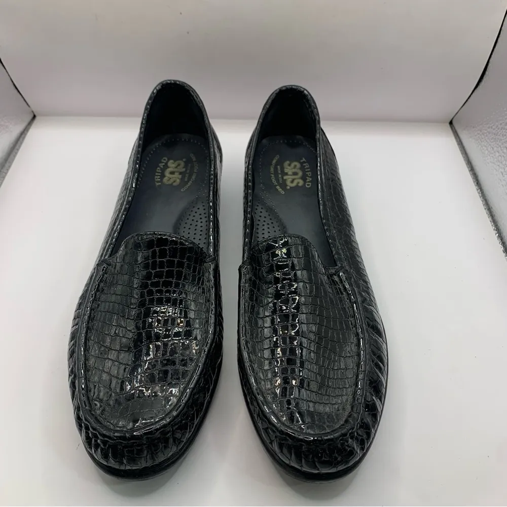 SAS Simplify Black Croc Print Leather Round Toe Slip on Loafers Shoes Sz 9N - Image 2