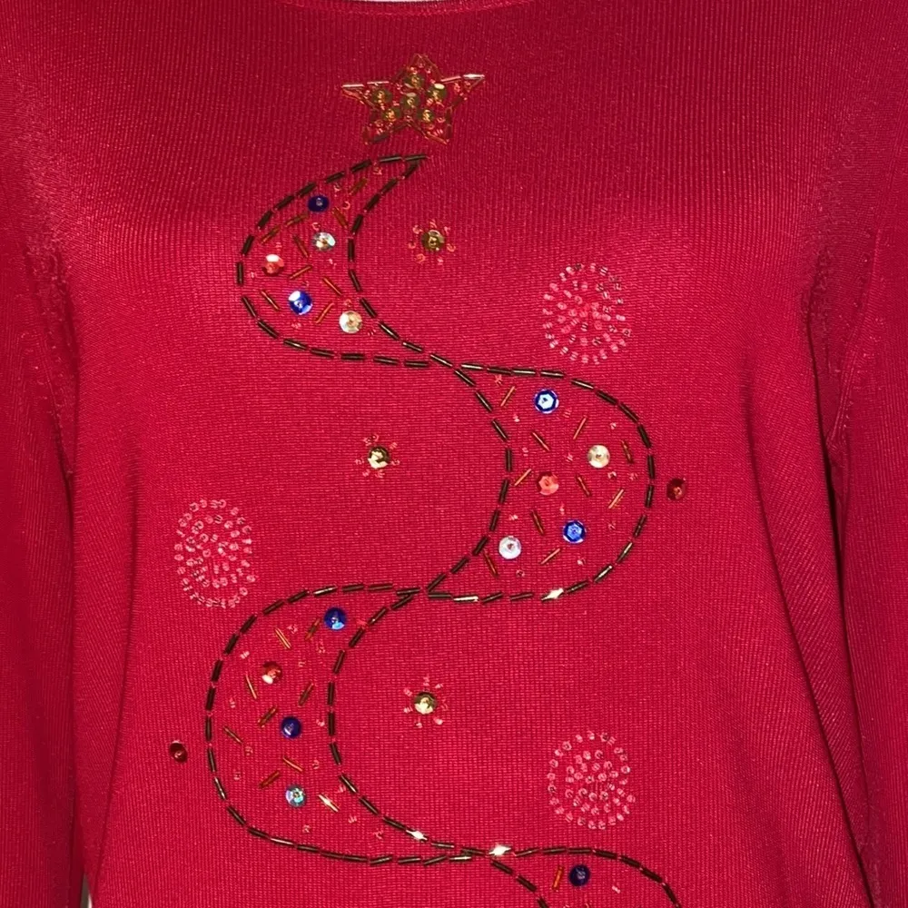 Max & Lily large red long sleeve sweater Christmas tree sequins beads holiday - Image 4