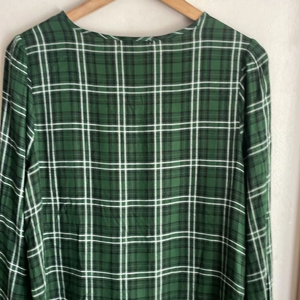 Three Dots Mason Plaid Long Sleeve Blouse Dark Green - Image 13