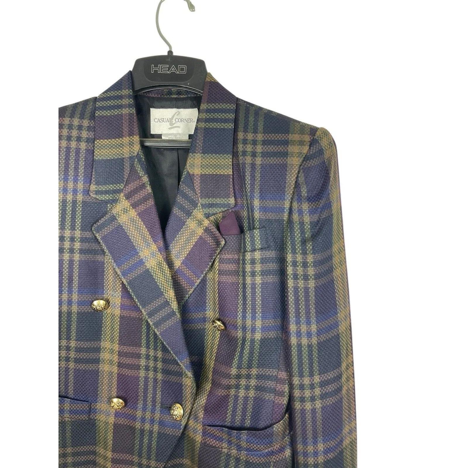 VTG 90s Plaid Blazer Women’s 6 Casual Corner Gold Button Double Breasted Preppy Purple - Image 4