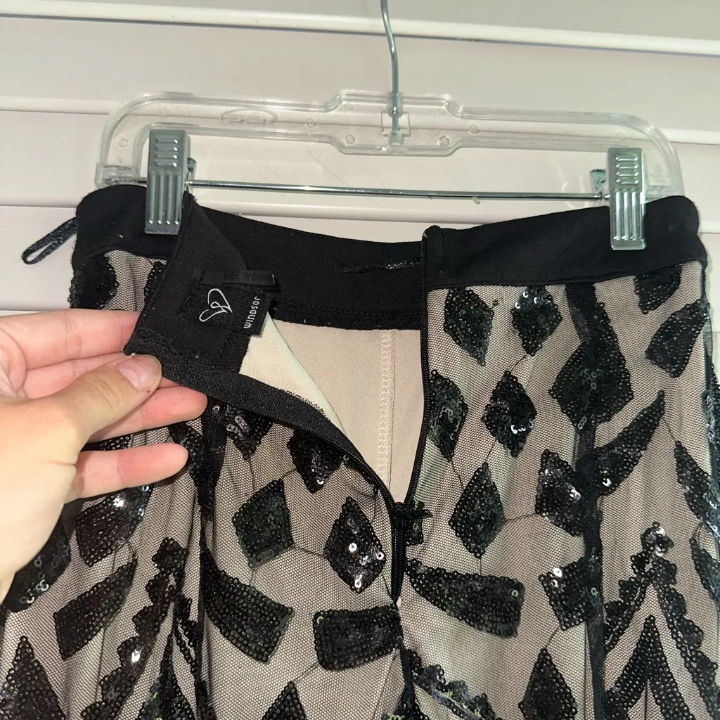 Black and Cream Sequin Patterned Pants - Image 3
