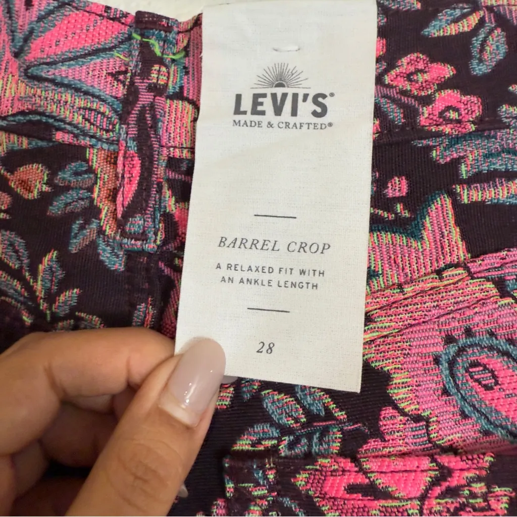 Levis X Free People Tapestry Print Relaxed Curvy Tapered Barrel Crop Pants 28 - Image 9