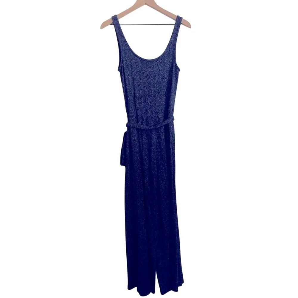 Gap Cotton Knit Blue Tie Wide Leg Scoop Neck Sleeveless Romper Pants Jumpsuit - Image 2