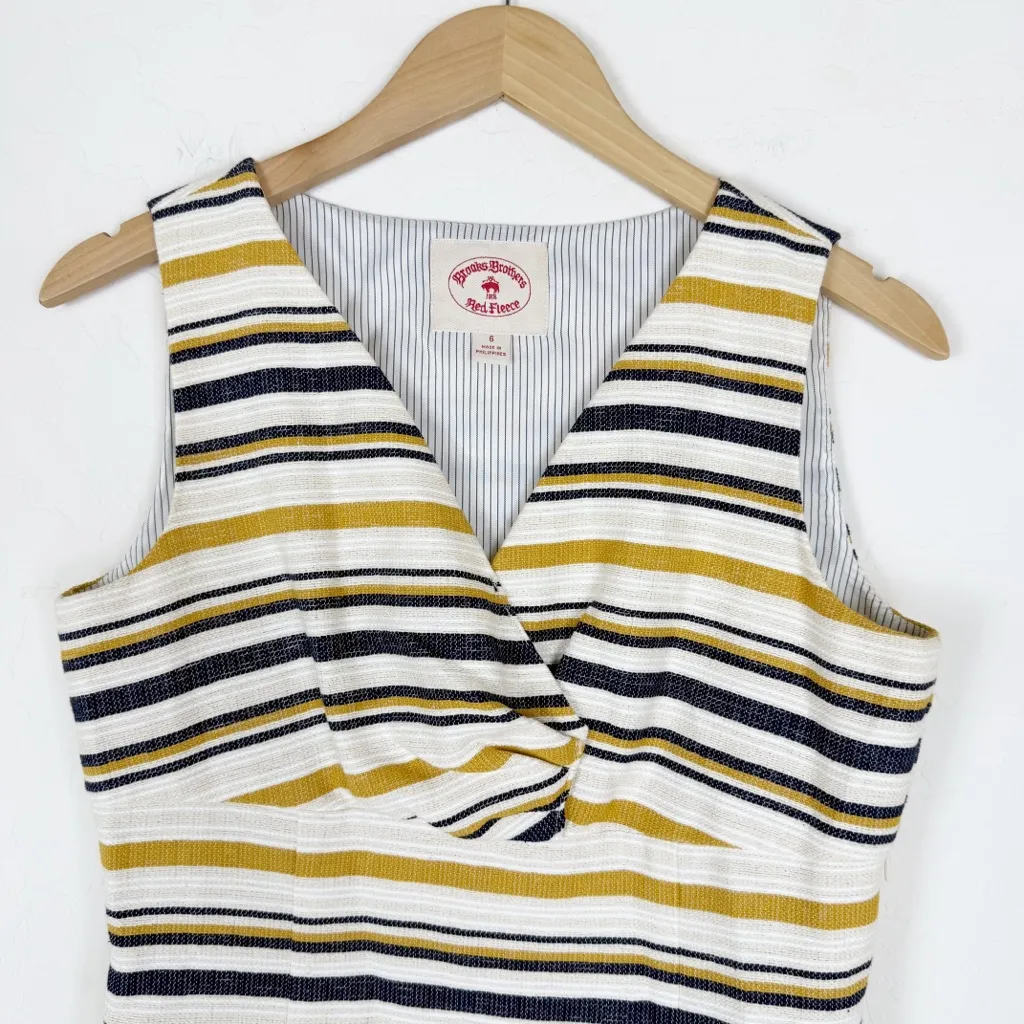 Brooks Brothers Cream Striped Sleeveless Sheath Mini Dress - Image 4