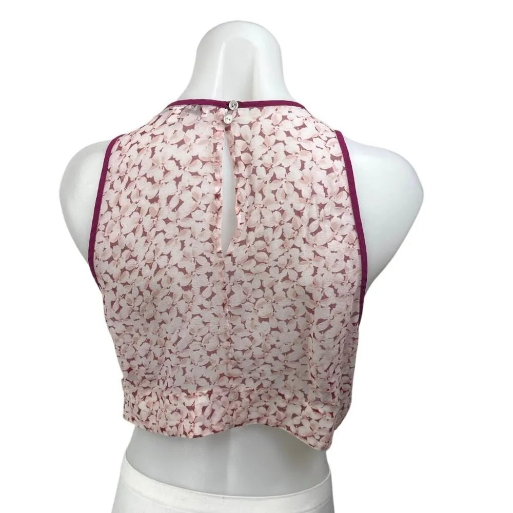 Elizabeth and James 100% Silk Women's Pink Floral Sleeveless Tank Crop Top Sz M - Image 2