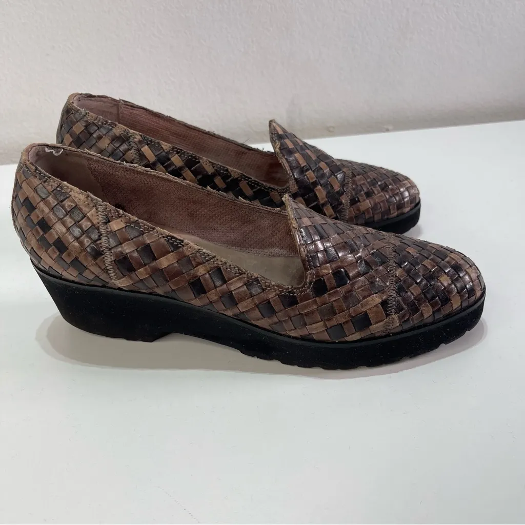 Sesto Meucci Woven Leather Loafers Women Shoes 7.5 Cottage Core Preppy Bohoemian Brown - Image 3