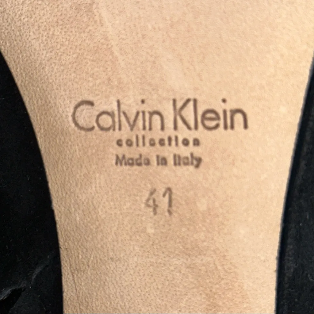 Calvin Klein Womens Size 41 10 Black Suede Lucite Block Heel Ankle Booties Boots - Image 10