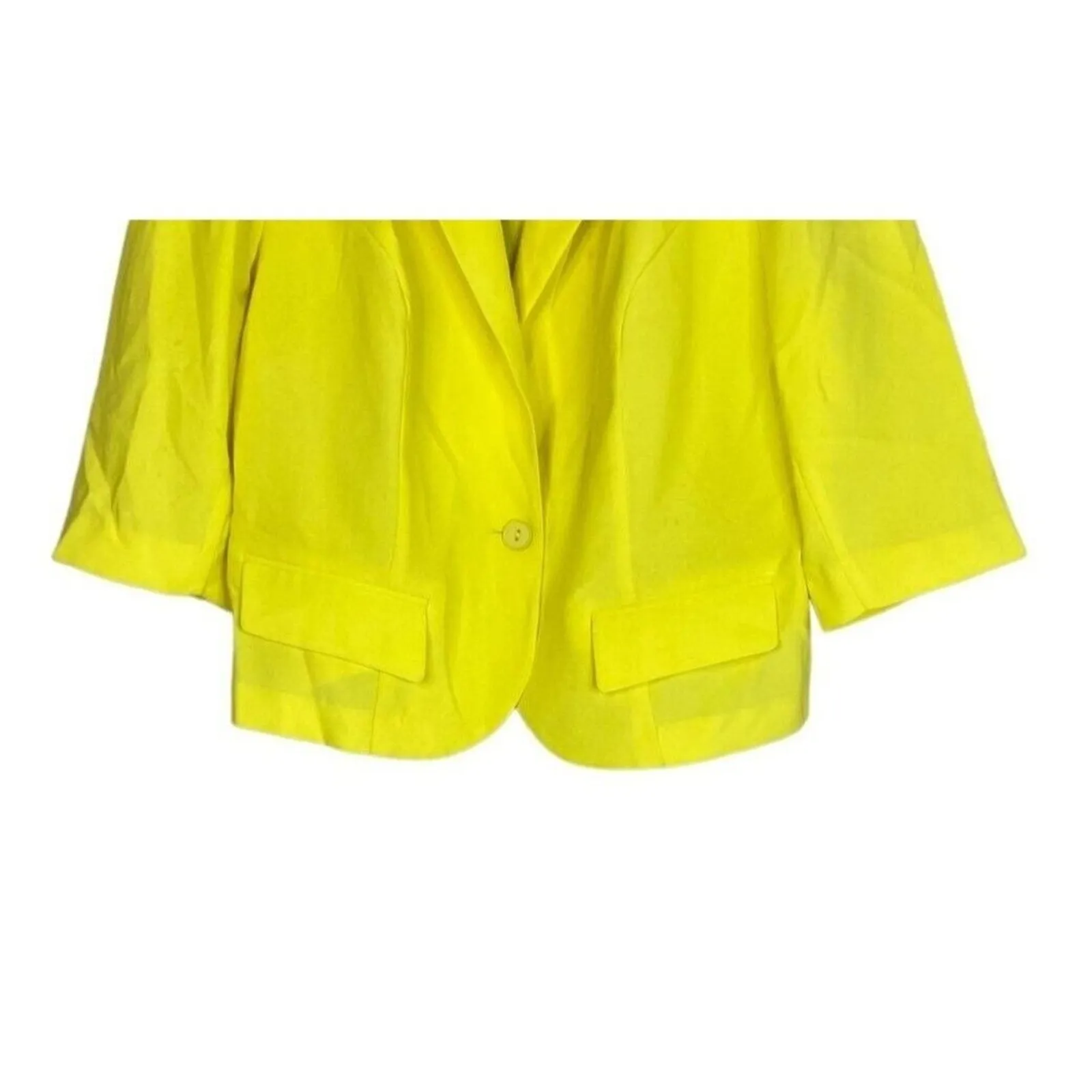 Unique Vintage Crop Single Button Lightweight Collar Blazer 16 W Neon Yellow Size 16W - Image 3
