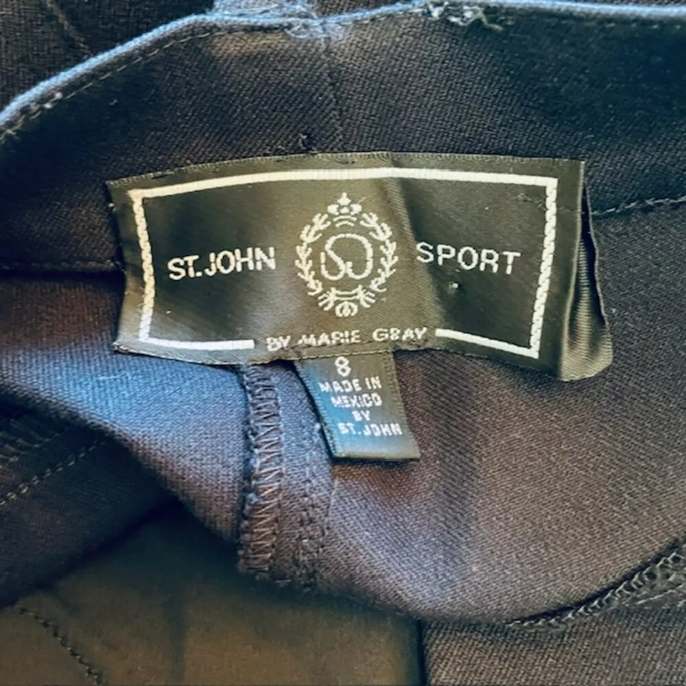 St. John Sport Marie Gray Gold Logo Hardware 5 Pocket Stretch Pants/Jeans Small Black - Image 6