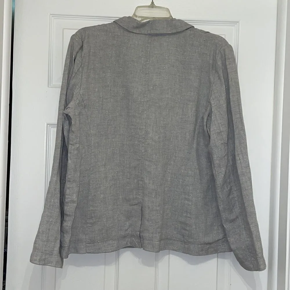 Eileen Fisher lightweight organic linen sparkle shaped blazer in Pearl (gray) - Image 12