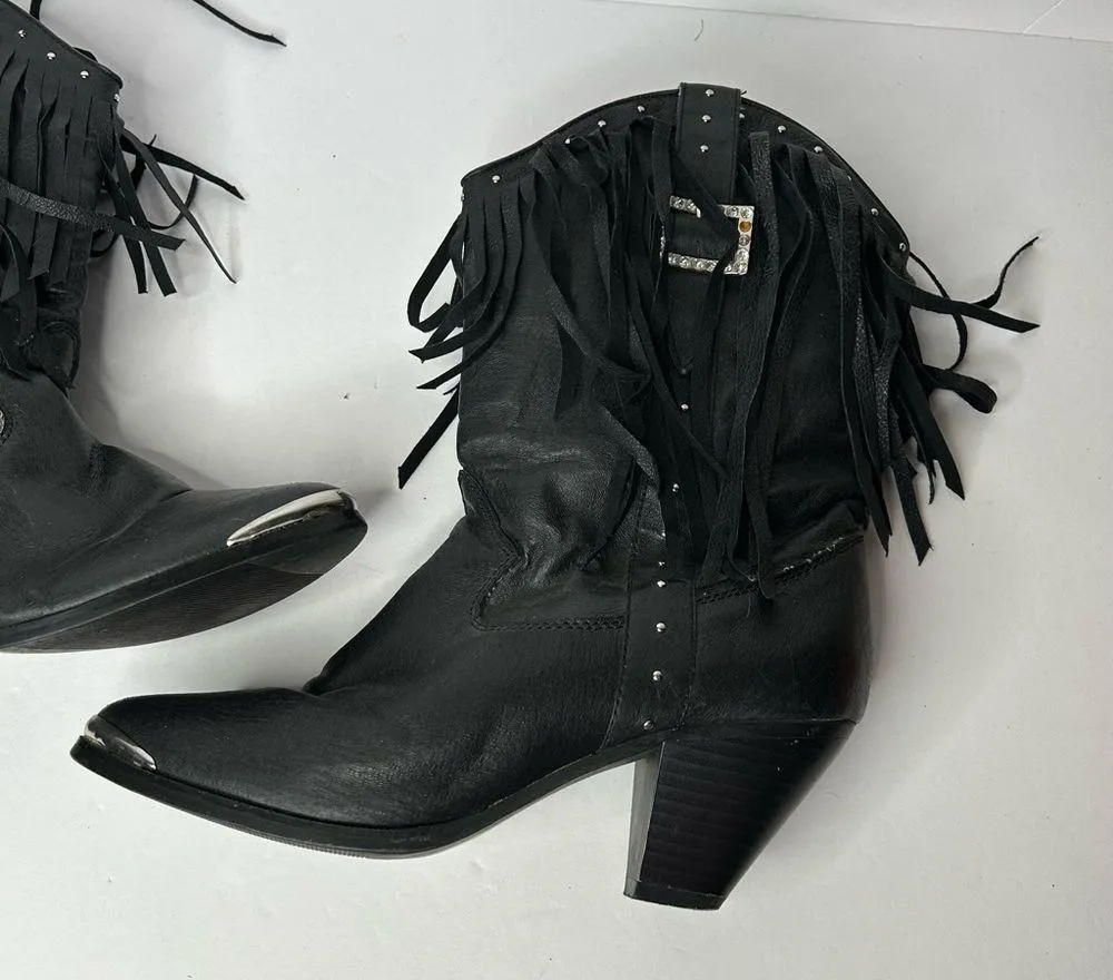 Vintage dingo Black leather Fringe Western Boots 7.5 - Image 4