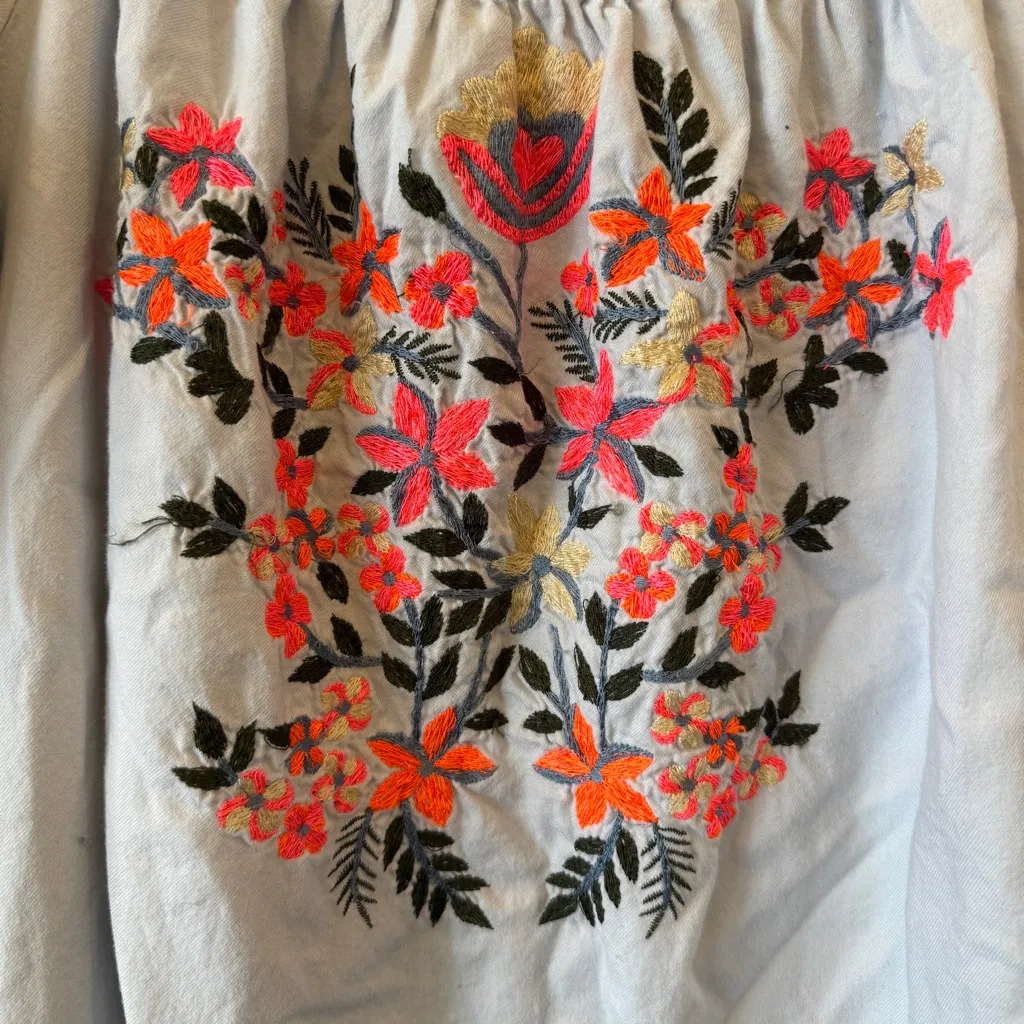 Free People Women's Light Blue Fleur Du Jour Embroidered Mini Dress Size M - Image 4