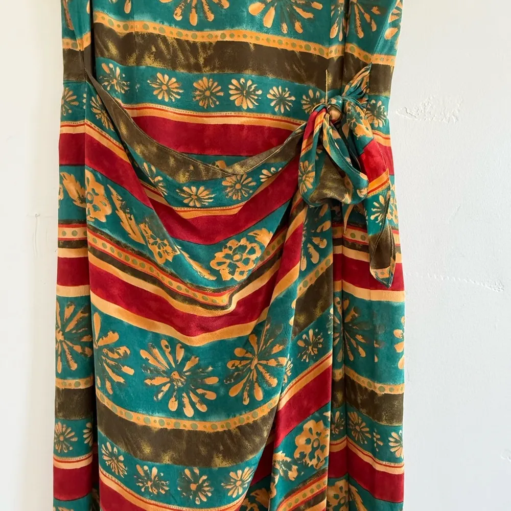 100% silk luxury vintage maxi dress sleeveless women autumn size 14 Red - Image 2