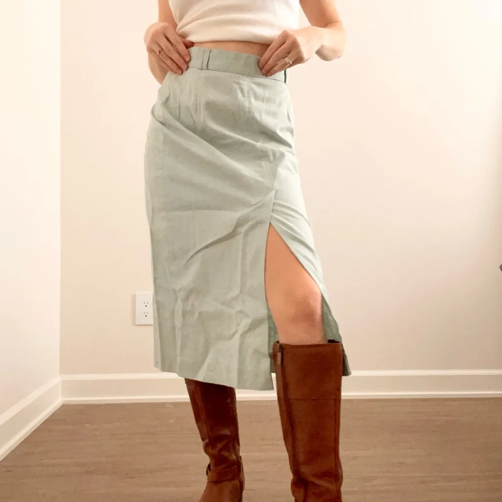 Vintage Bobbie Brooks Light Blue Pencil Skirt Green Size 2 - Image 2