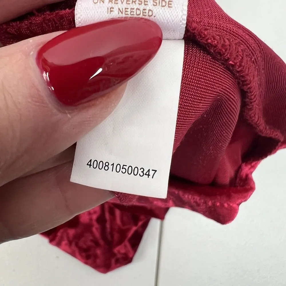 LC Lauren Conrad Size S Velvet Pleated Top Red Short Cap Sleeve Keyhole Back - Image 14