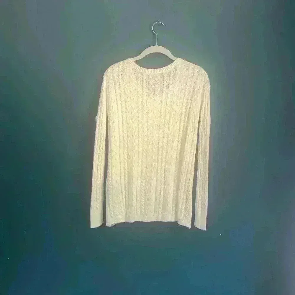 American Eagle outfitters cream knit crew‎ neck sweater women size small - Image 2