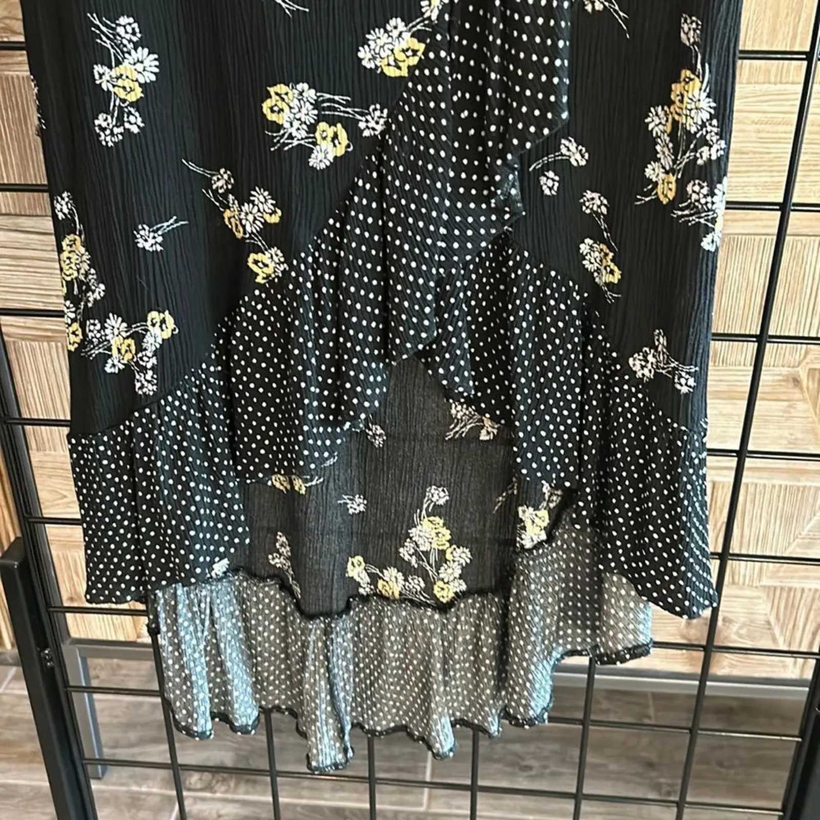 Maurices Womens Maxi Skirt Size M Black Floral Ruffle Hem Faux Wrap - Image 2