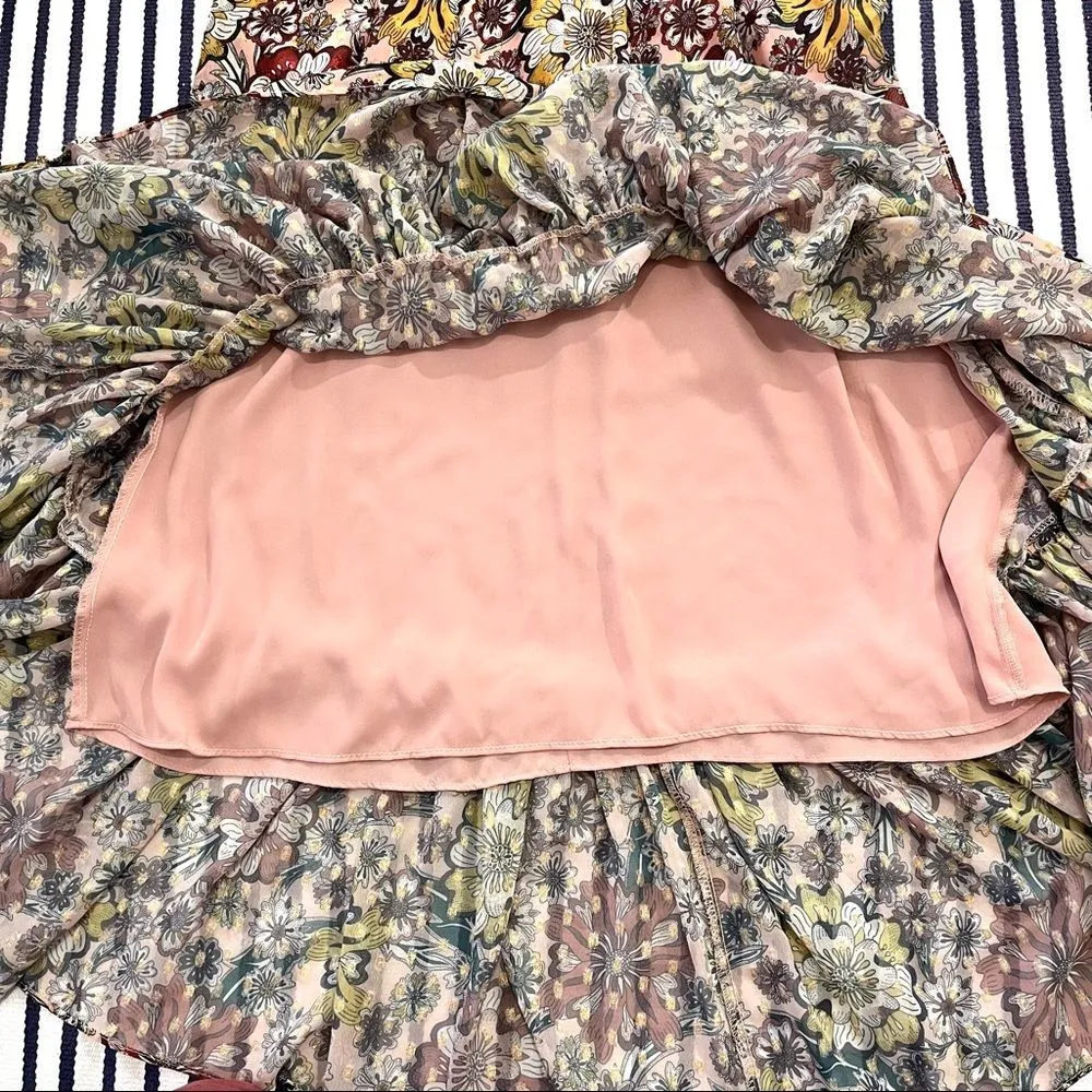 Taylor Pink Floral Flutter Sleeve High Low Midi Dress Size 4 Gold - Image 11