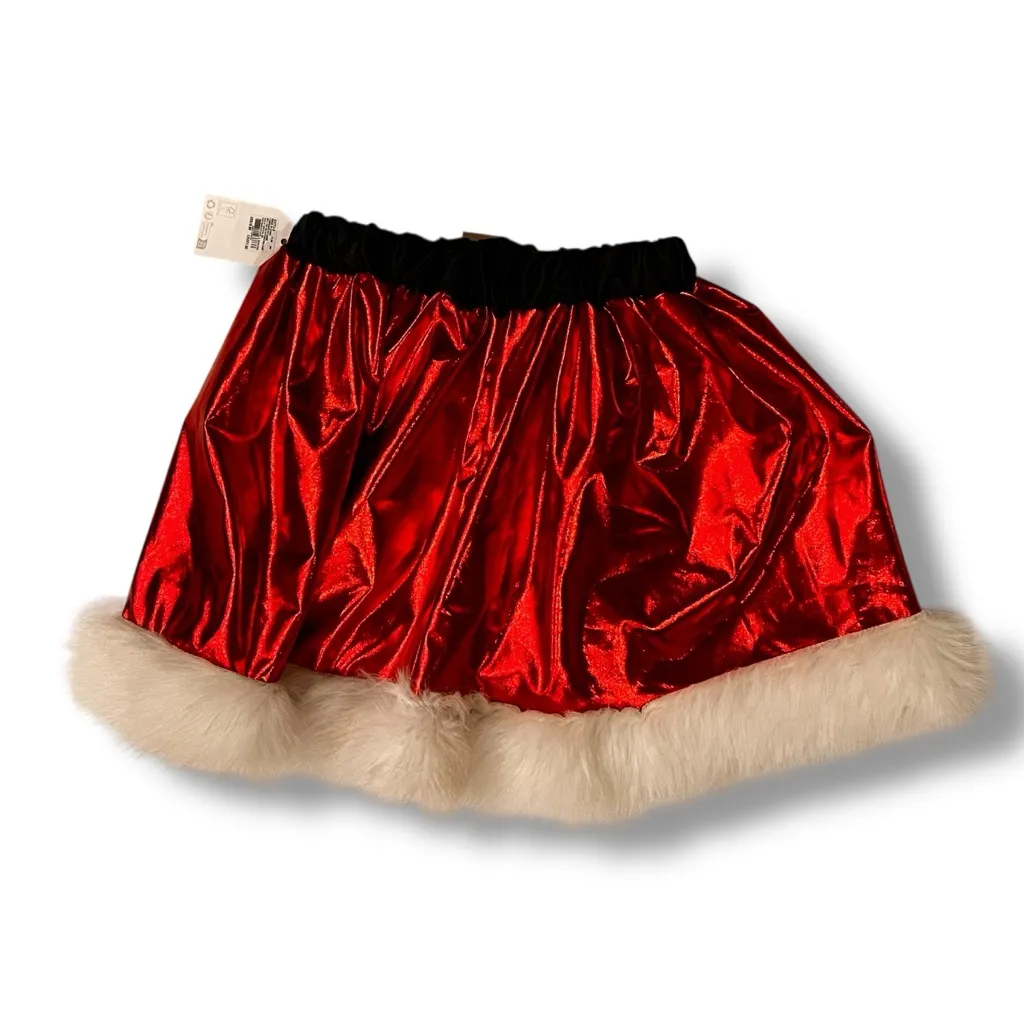 Metallic Red Christmas Skirt Faux Fur Trim & Black Belt Christmas Mrs Santa OS Size undefined - Image 3