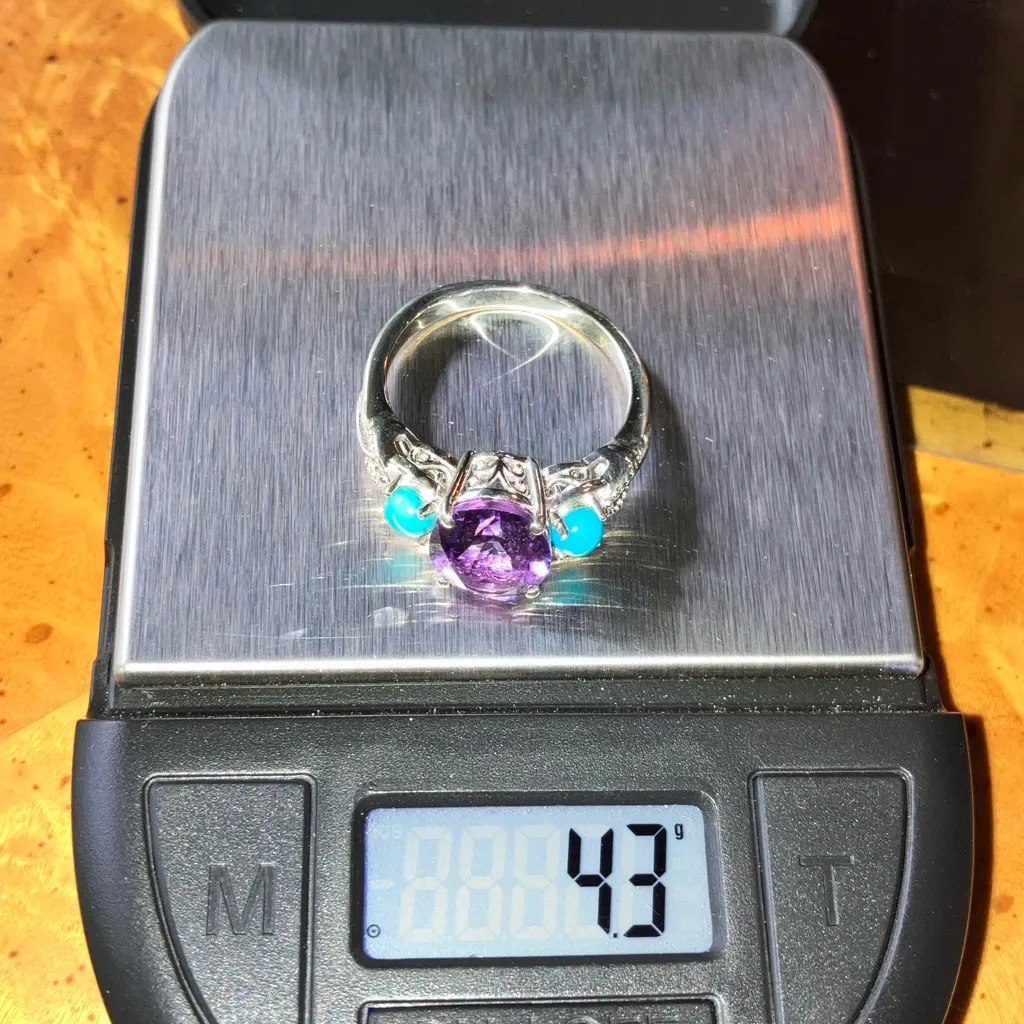 Moroccan Amethyst Sleeping Beauty Turquoise Sterling Silver Ring Size 9 Purple - Image 8