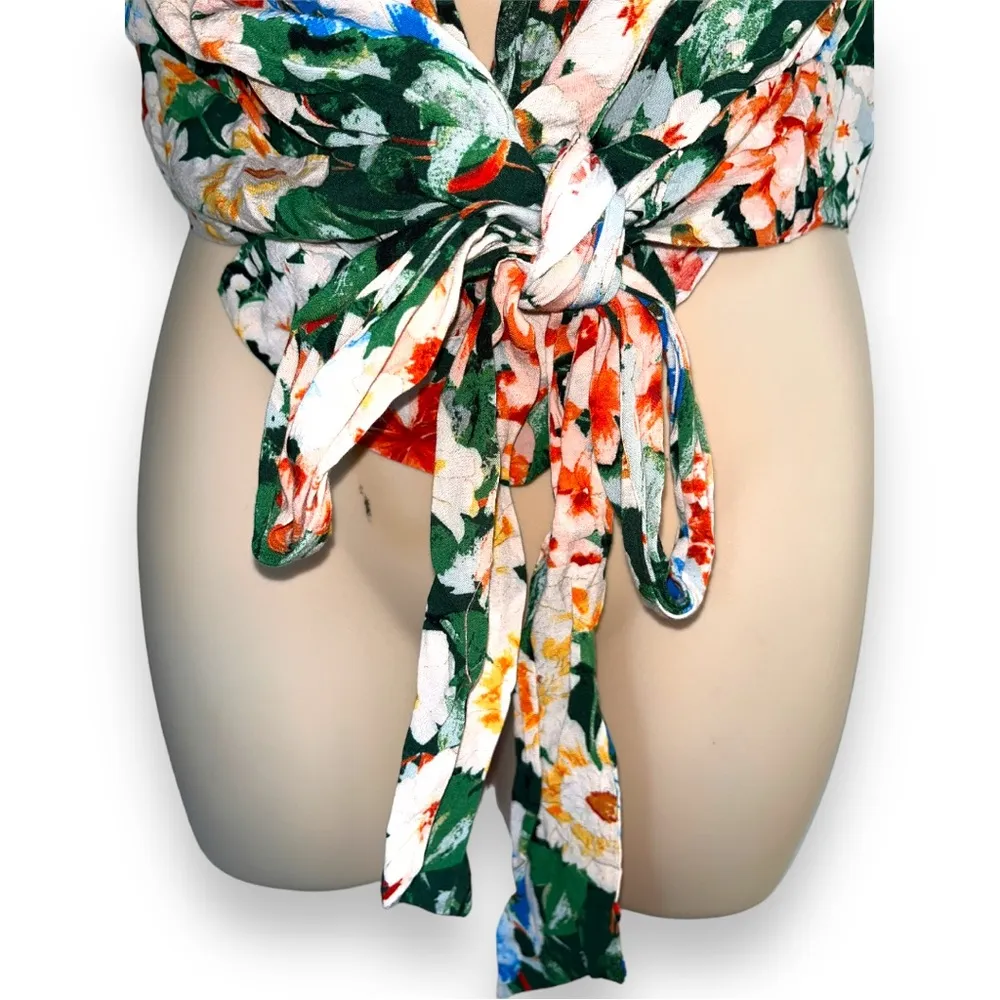 Zara vintage floral front tie blouse top size medium - Image 4
