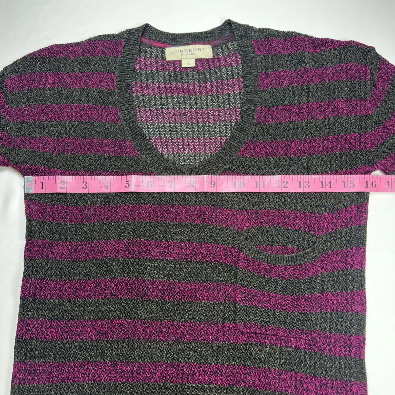 Burberry London Knit Mini Dress Striped Purple Black Short Sleeve S - Image 6