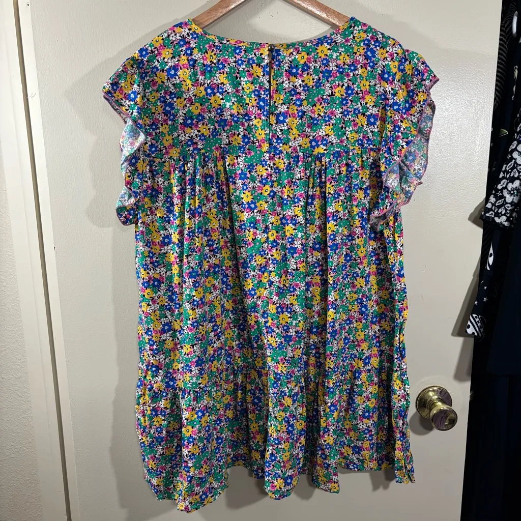Haptics by Holy Harper Spring Floral Ruffle Blouse Size 1X Blue - Image 5