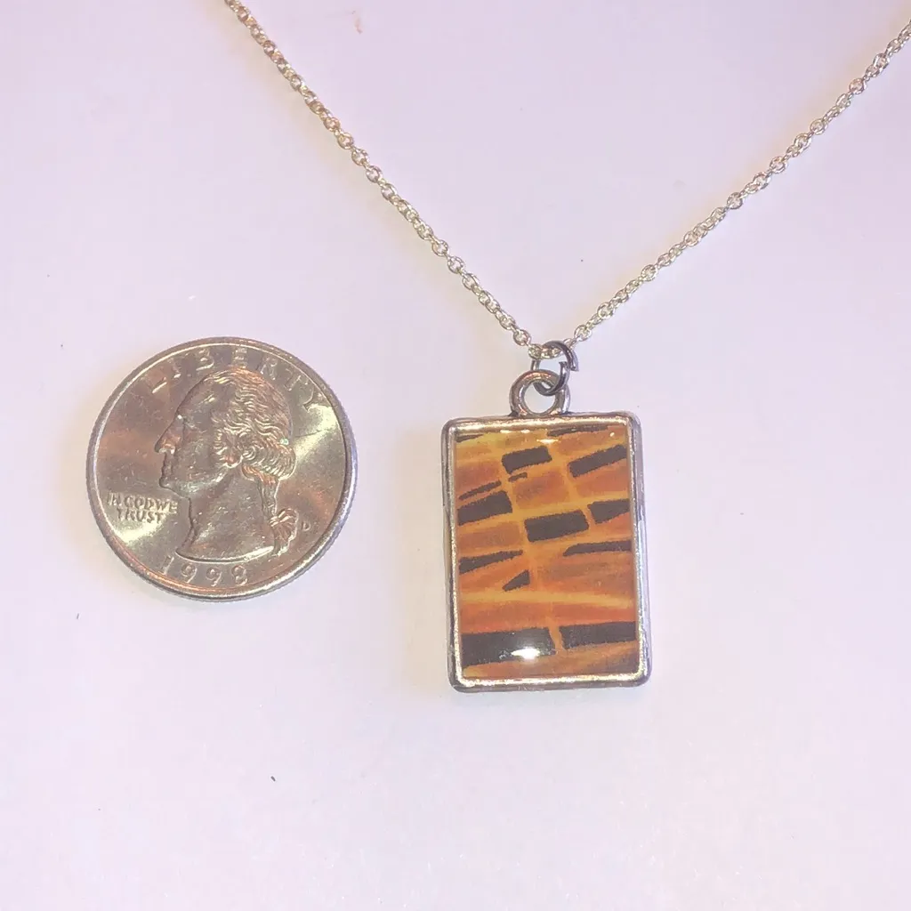 925 Silver Tone Red Floral Handmade Reversible Pendant Boho Necklace Gold - Image 8