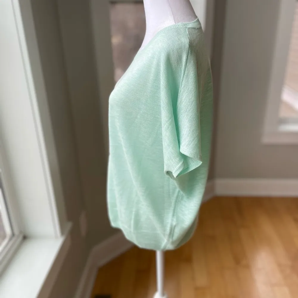 Ellen Tracy Mint Green Short Sleeve Scoop Neck Knit Top Spring Sweater Sz Medium - Image 9