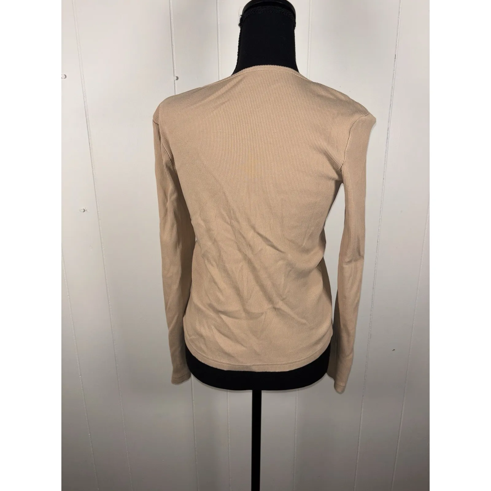 Pact Organic Cotton Blend Ribbed Henley Top Shirt Size L Tan Scoop Neck Casual - Image 2