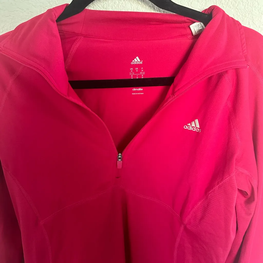 Adidas Hot Pink Climalite Half Zip Long Sleeve Pullover Shirt Top Medium - Image 3